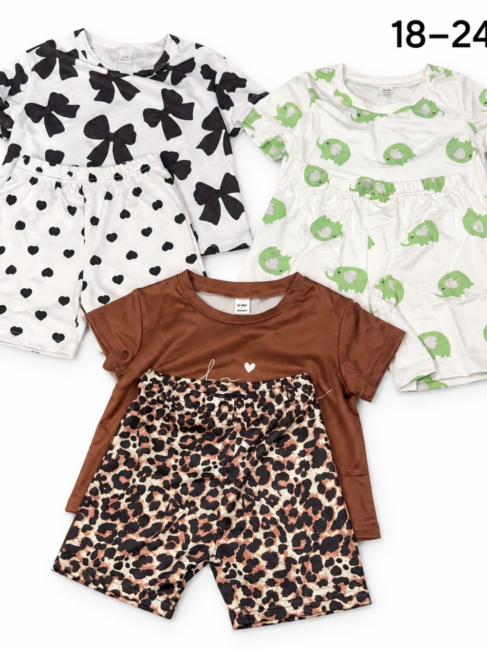 SHEIN Kids 3-Pack Short Sleeve Tee & Shorts Set - White, Green, Brown